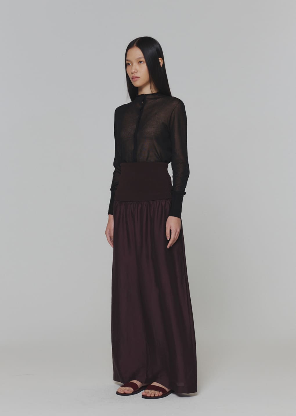 wholegarment sheer cardigan, black