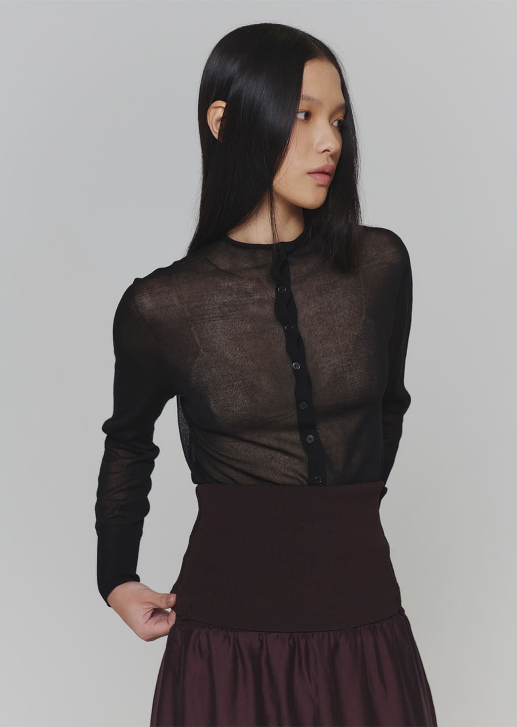 wholegarment sheer cardigan, black