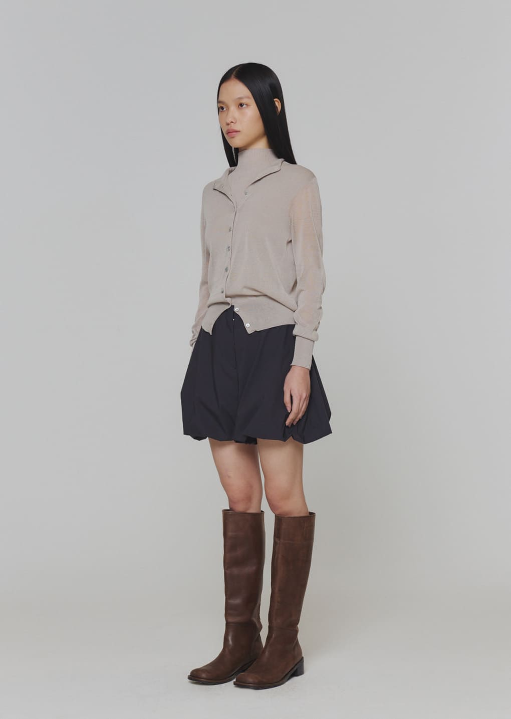 wholegarment sheer cardigan, grey