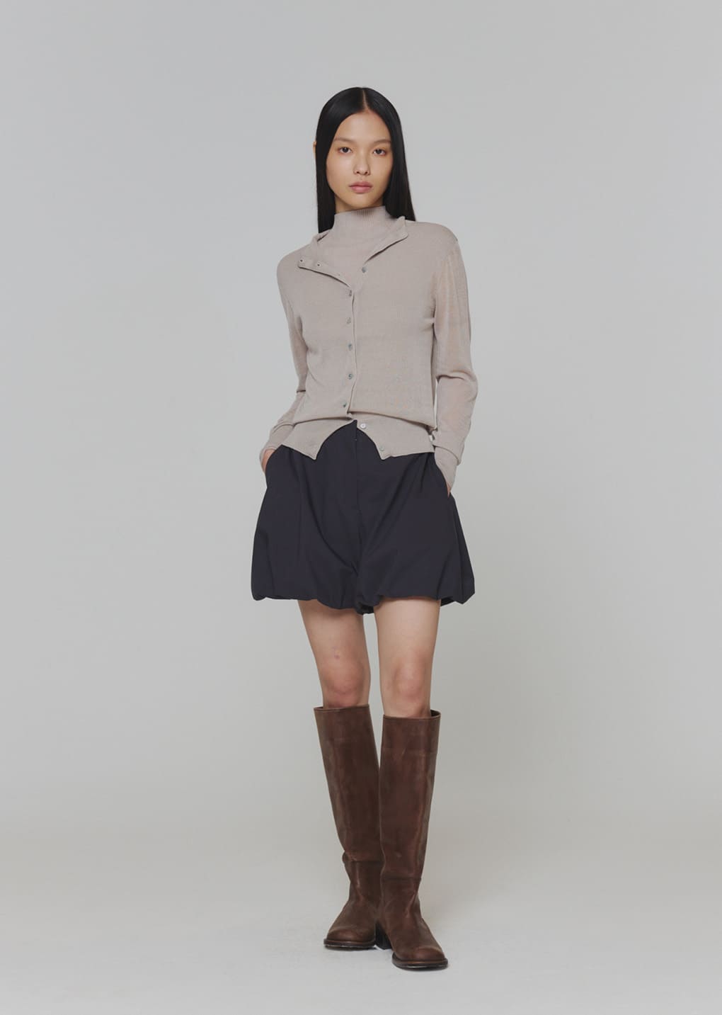 wholegarment sheer cardigan, grey