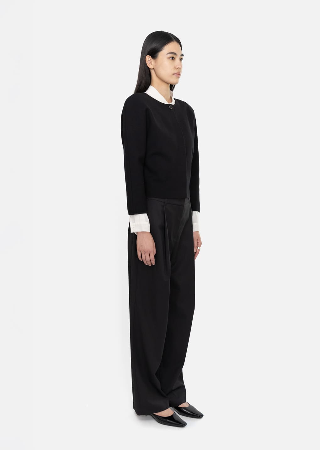 wide tuck pants, black