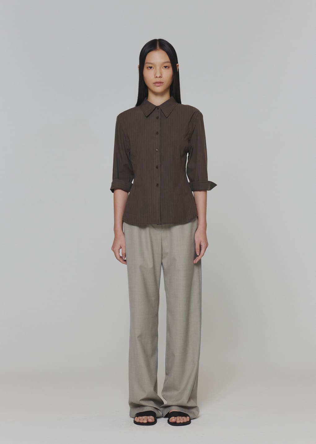 wool banding pants, beige