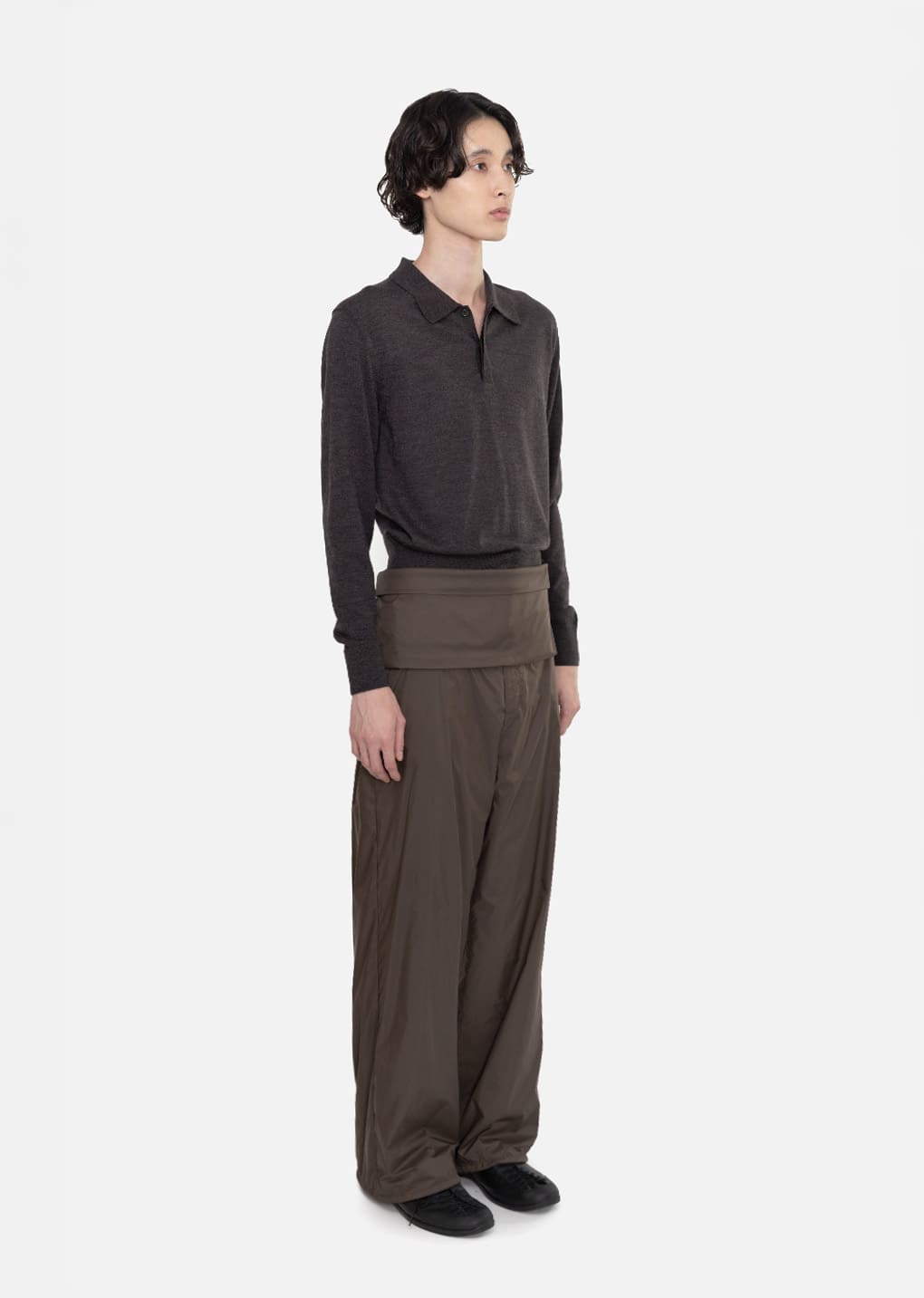 wool collar knit, charcoal