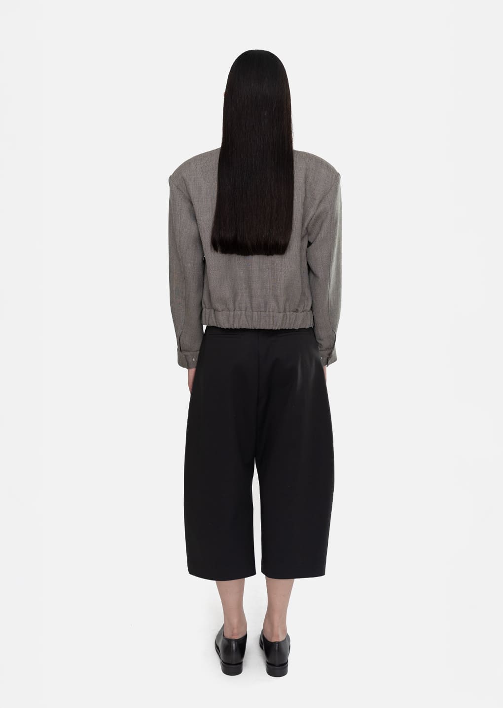 wool crop zip-up jumper, grey beige