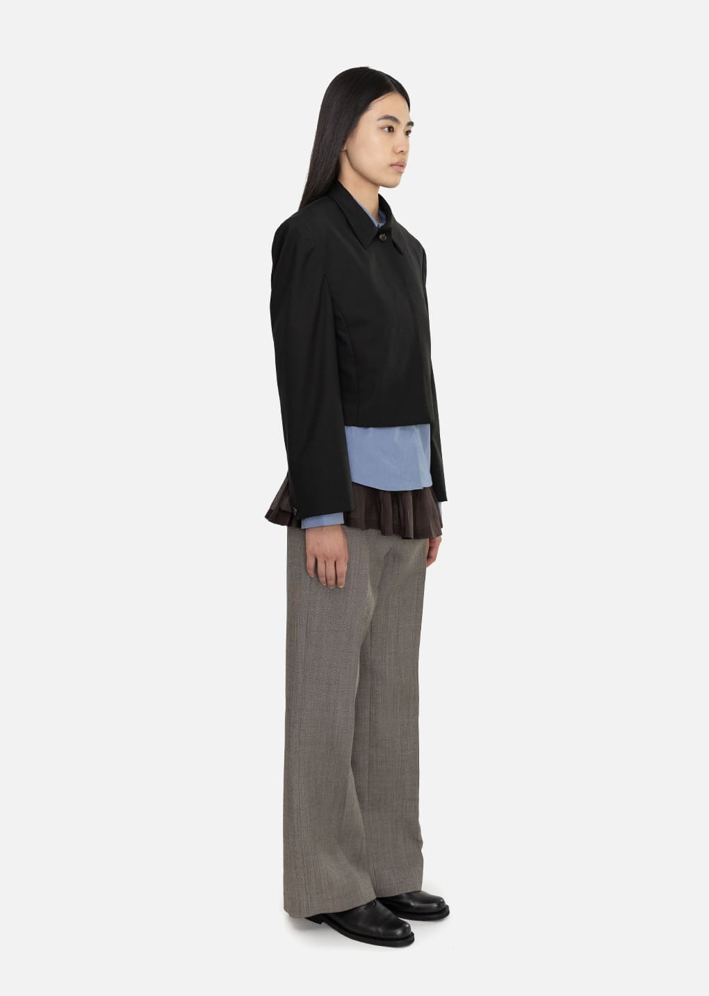 wool flared pants, grey beige