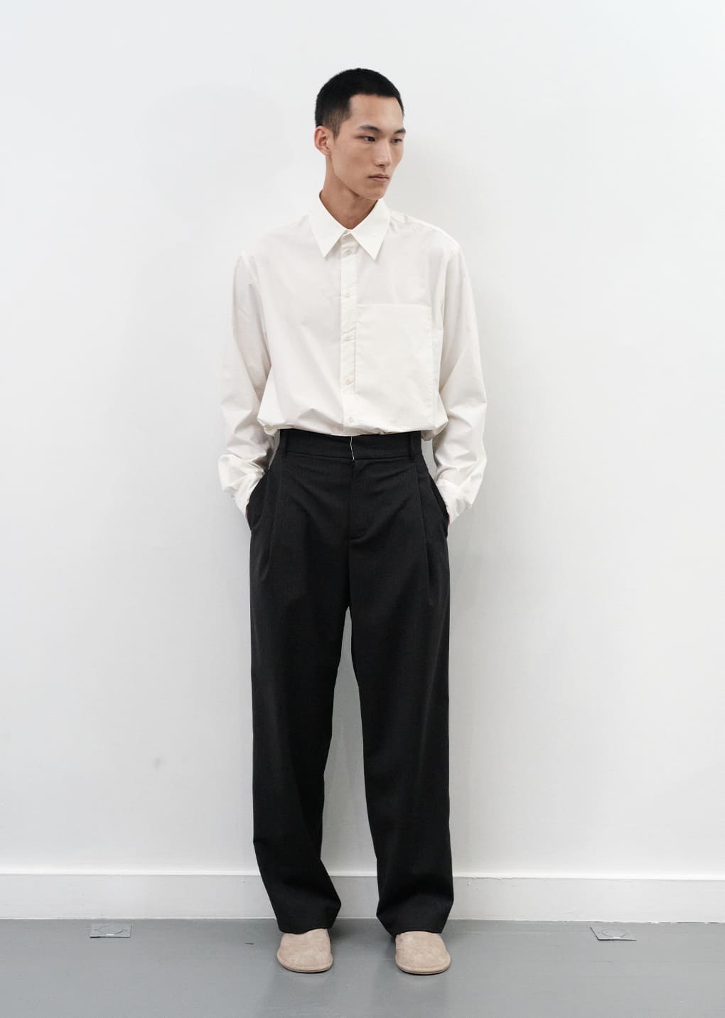 wool stripe martine pants, black