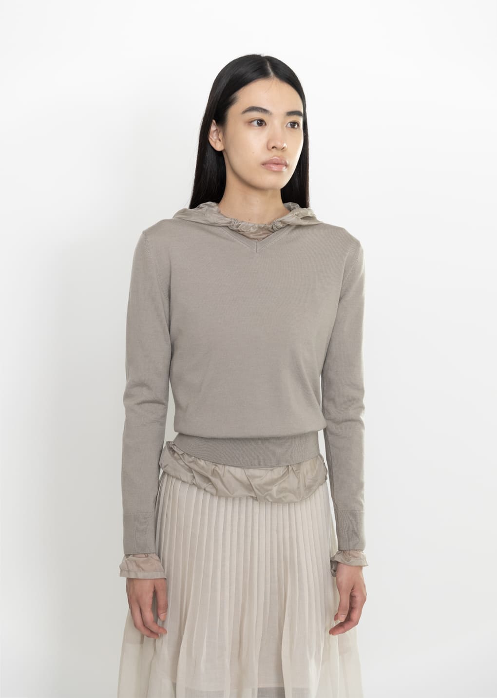 wool v-neck knit, light khaki