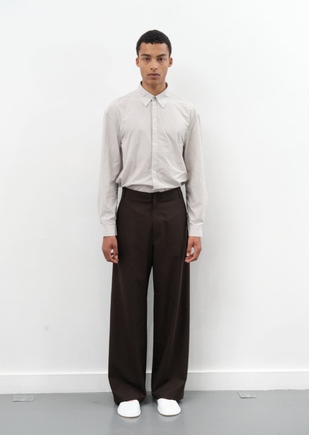 WOOL WIDE PANTS, DARK BROWN