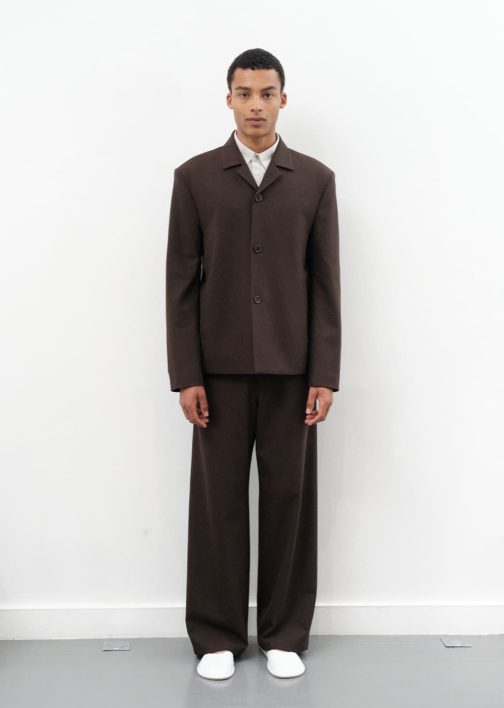 WOOL WIDE PANTS, DARK BROWN