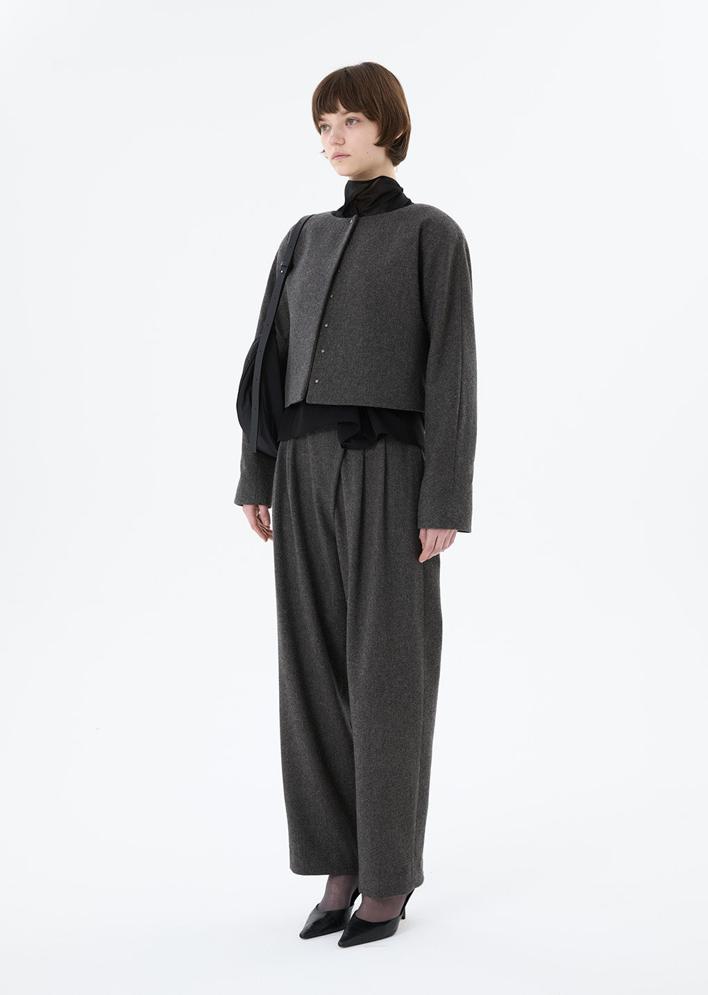 wool wrap pants, charcoal