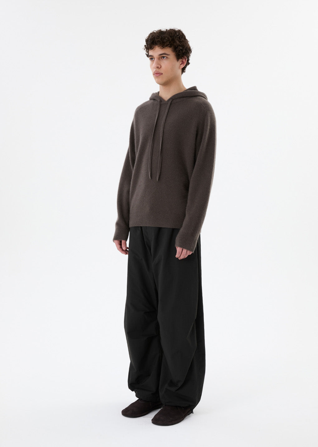 drawstring wide fatigue pants, black