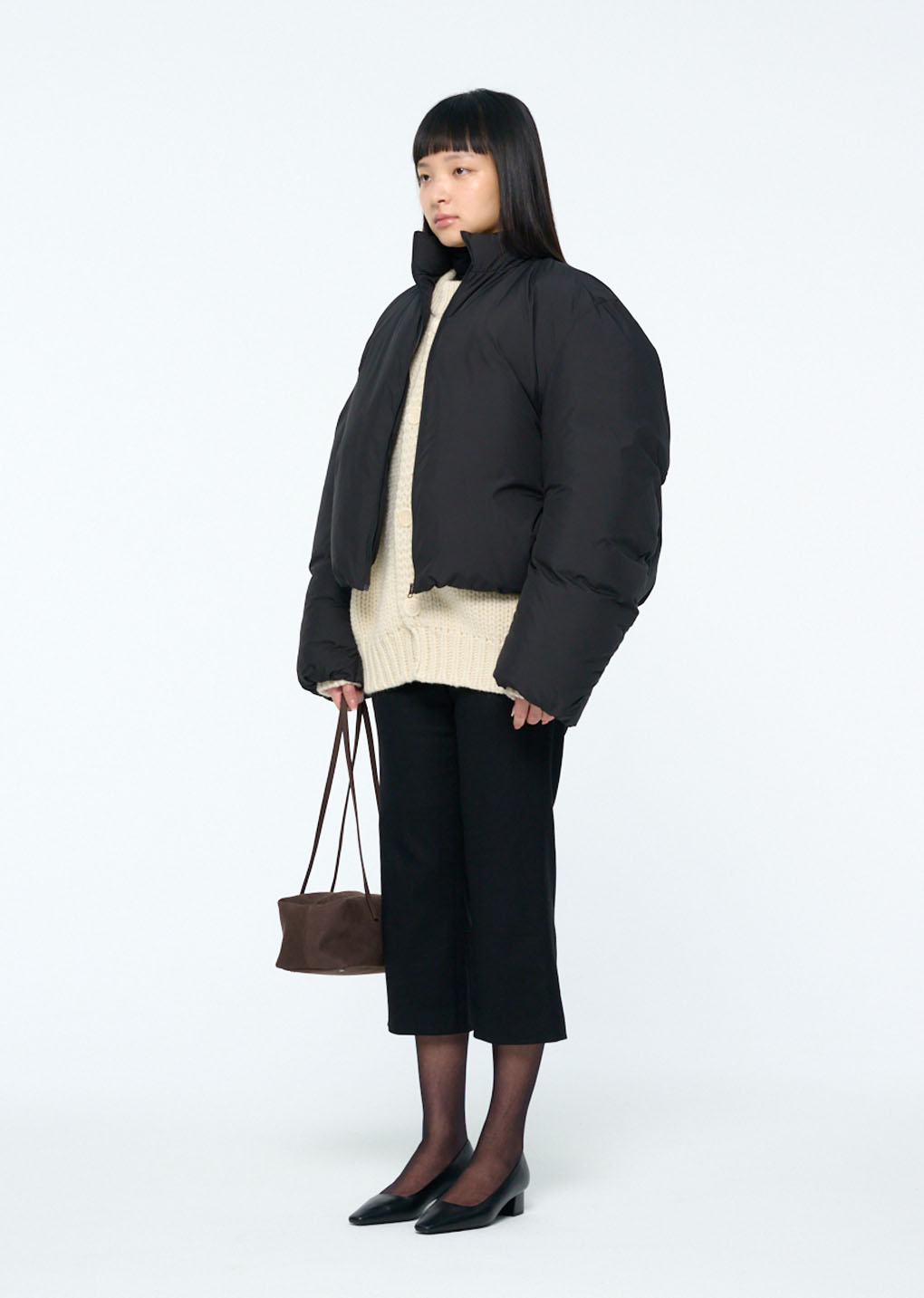 cropped down puffer, black