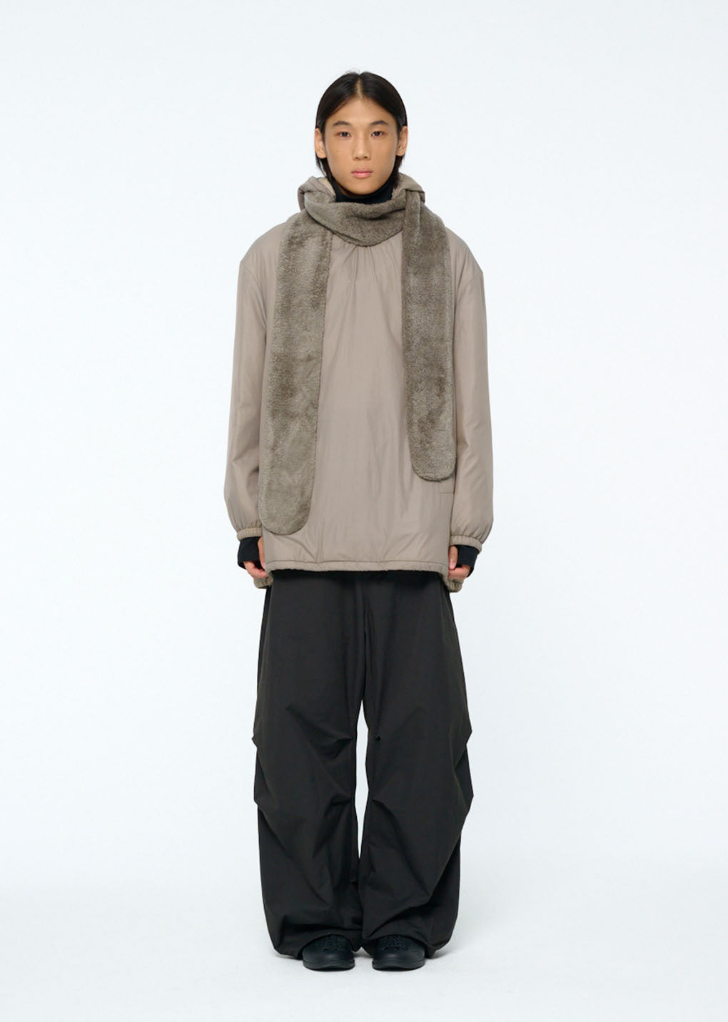 fluffy glove scarf, khaki hover