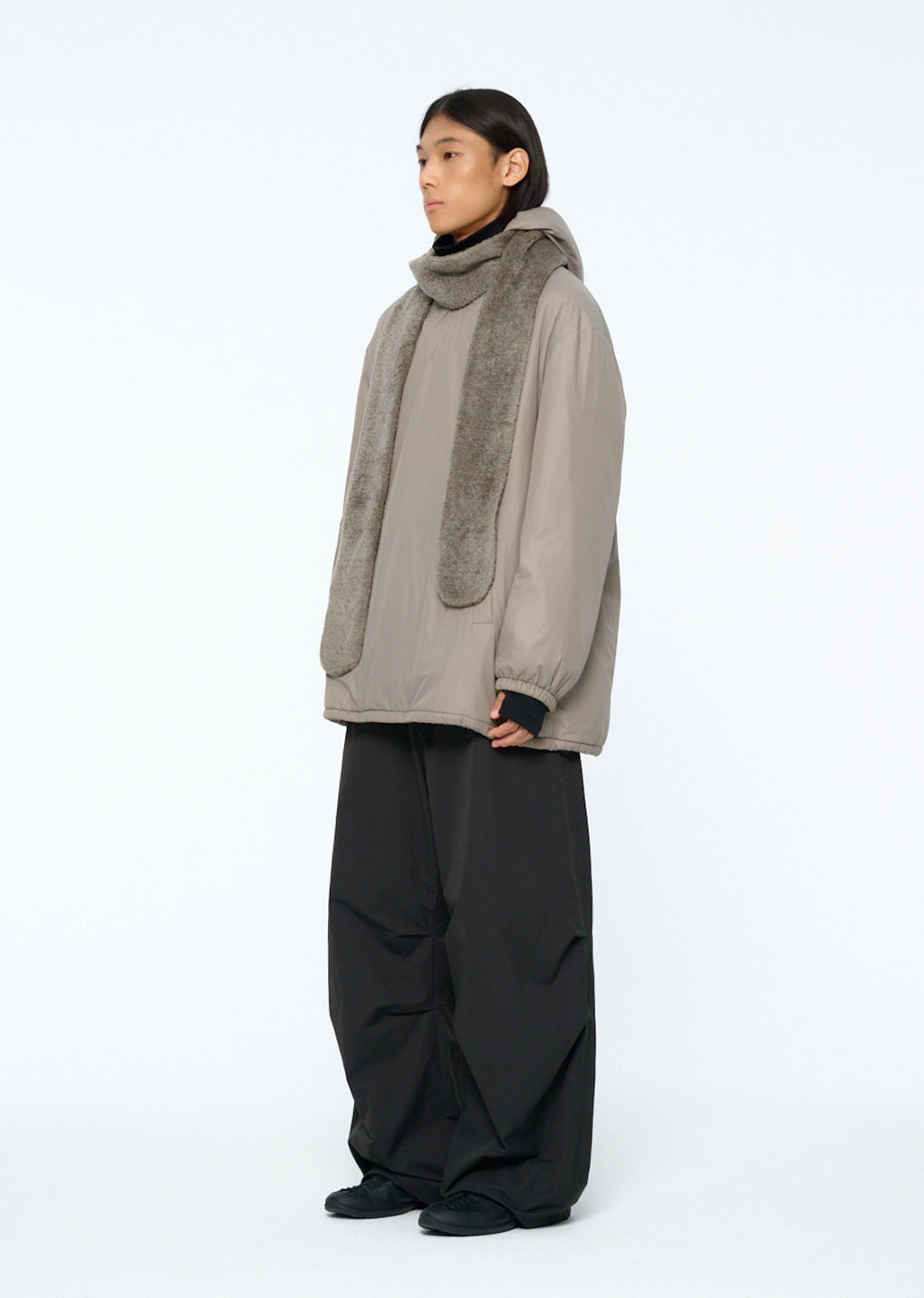 fluffy glove scarf, khaki