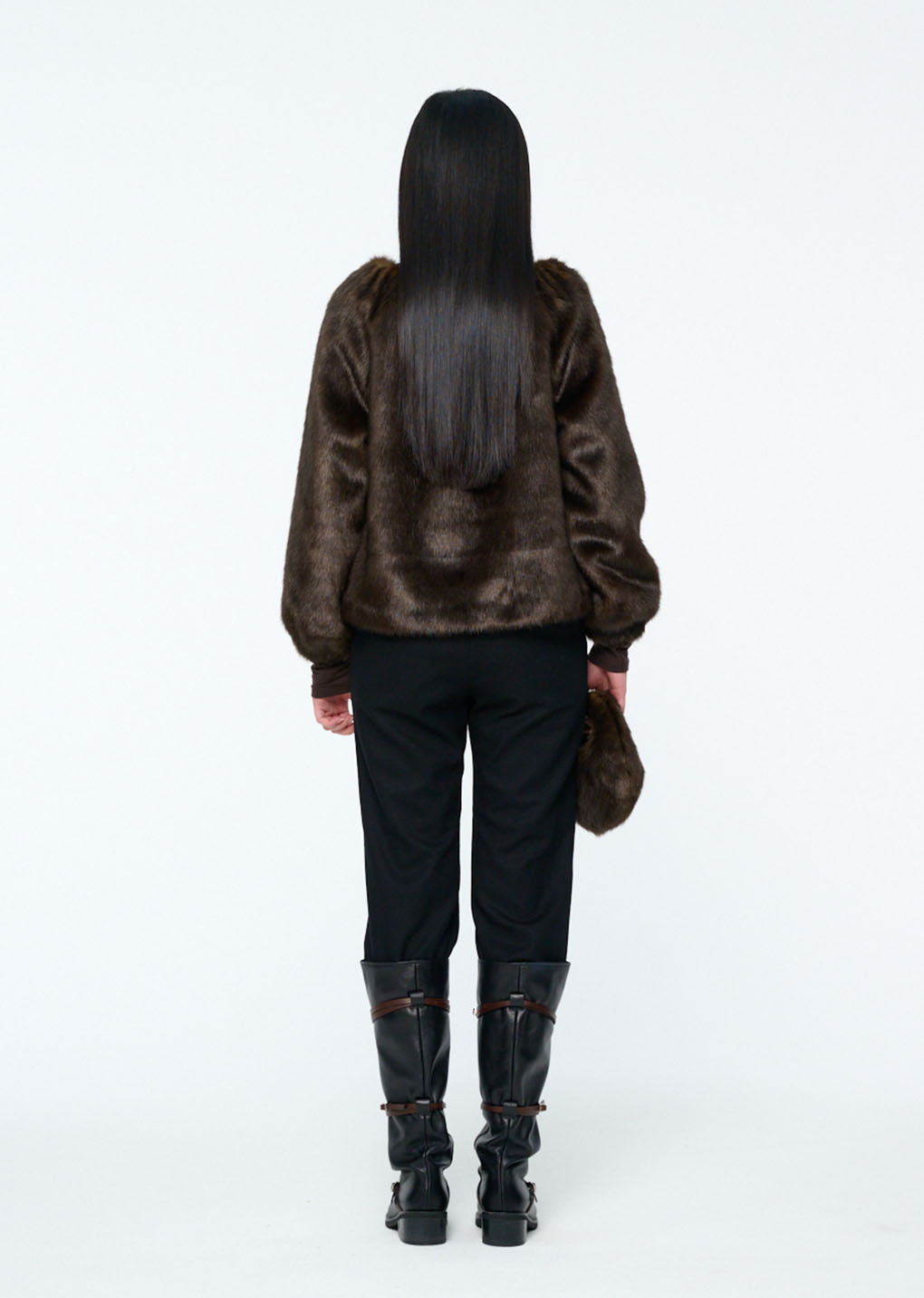 shearing off shoulder top, dark brown