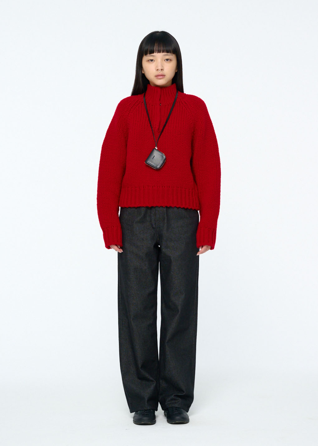 hand knitted half neck pullover, red hover