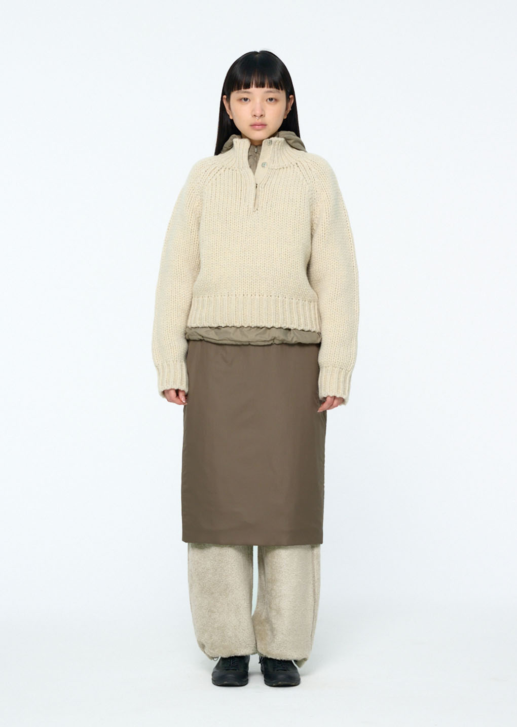 hand knitted half neck pullover, ecru hover