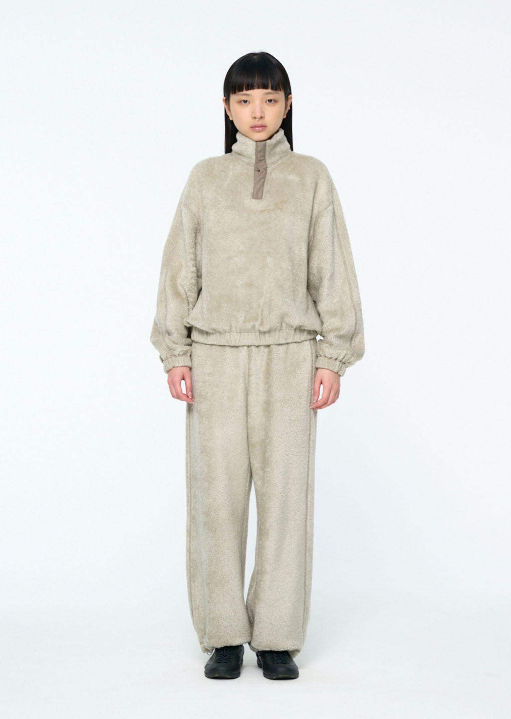 fluffy oversized half neck pullover, grey hover