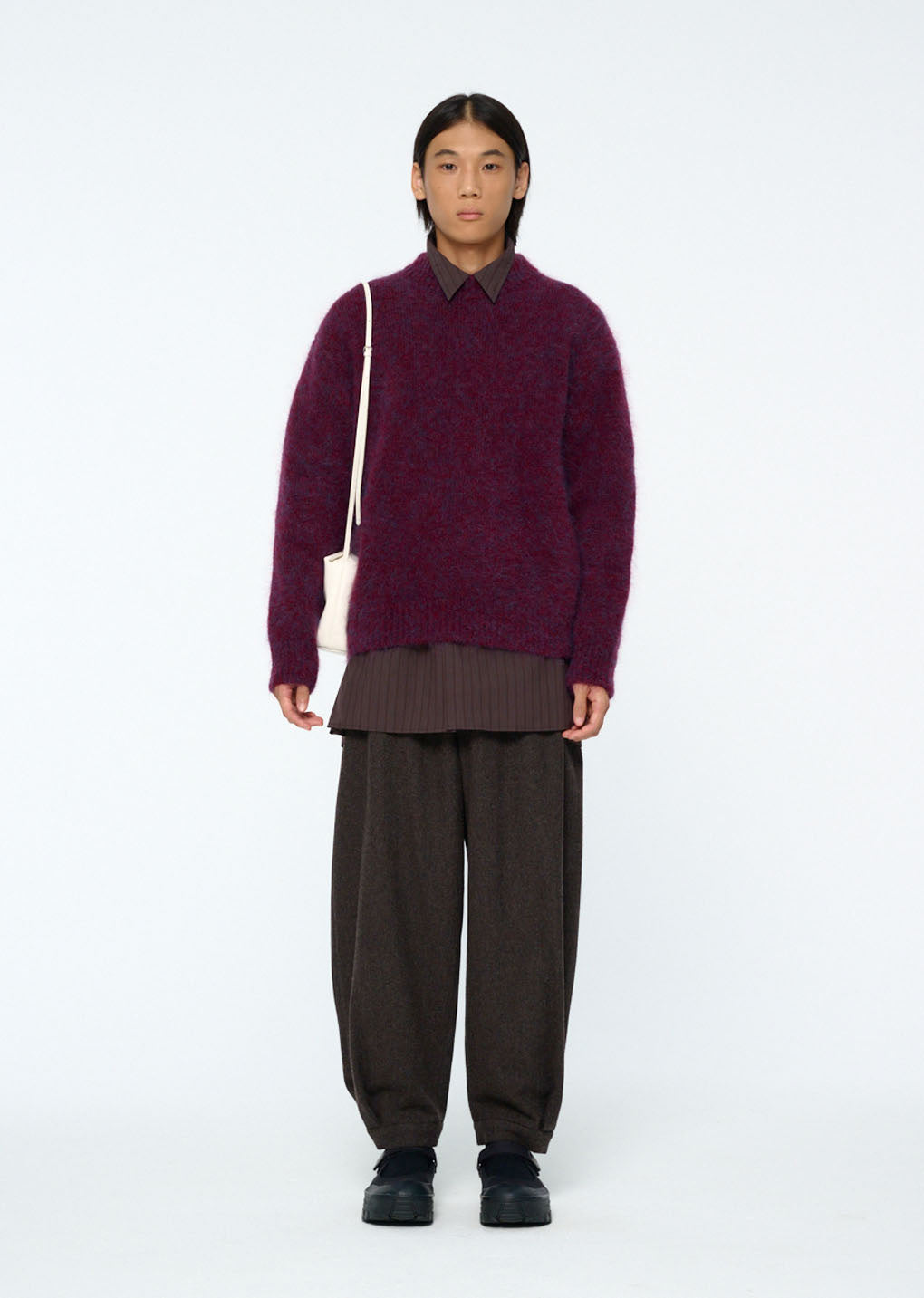 hairy rounded pullover, burgundy hover