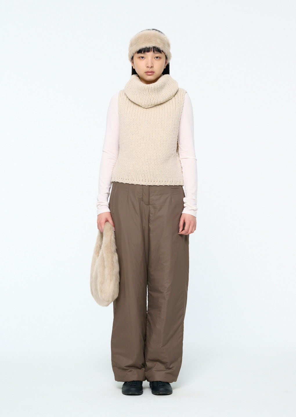 fur tote bag, ivory
