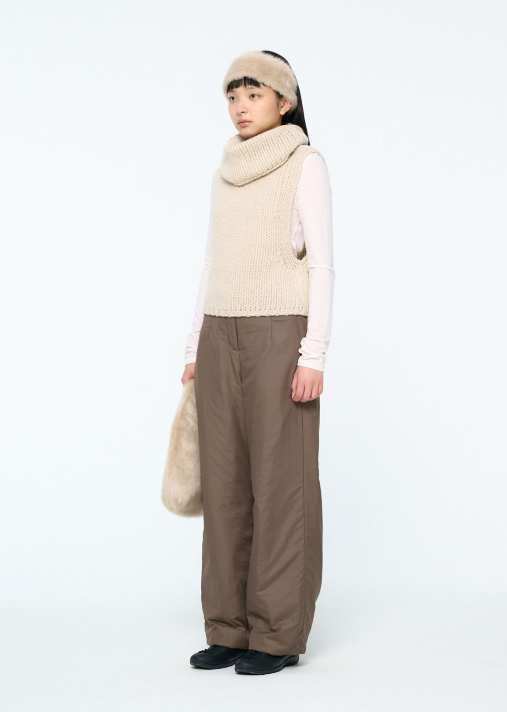 fur tote bag, ivory