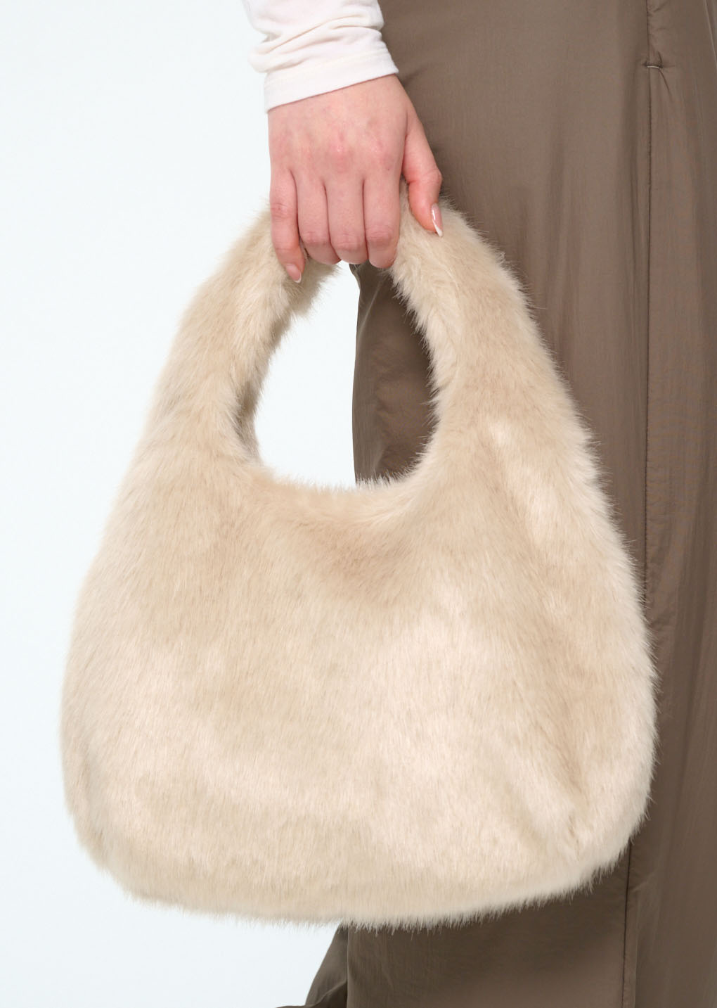 fur tote bag, ivory hover