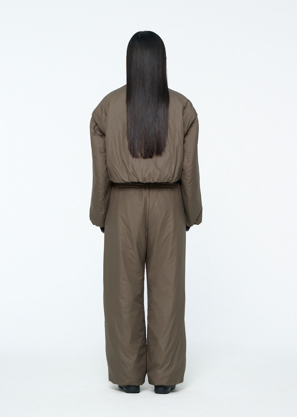 padded nylon crop jumper, brown