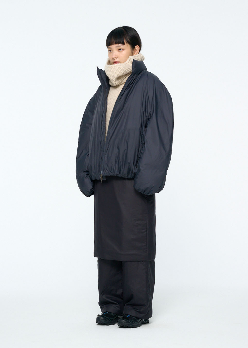 [PRE-ORDER] nylon reversible goose down puffer, charcoal