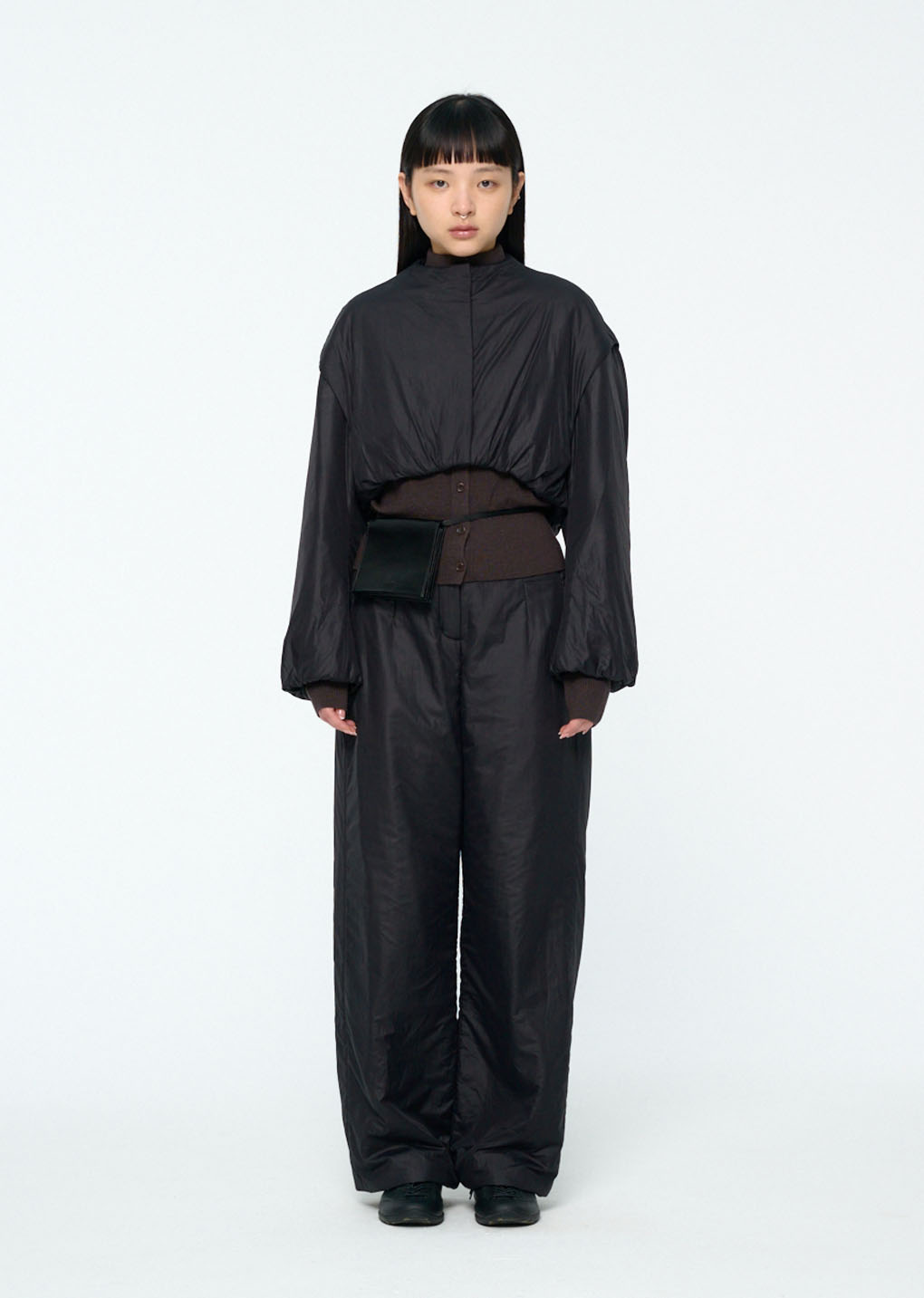 padded nylon crop jumper, black hover