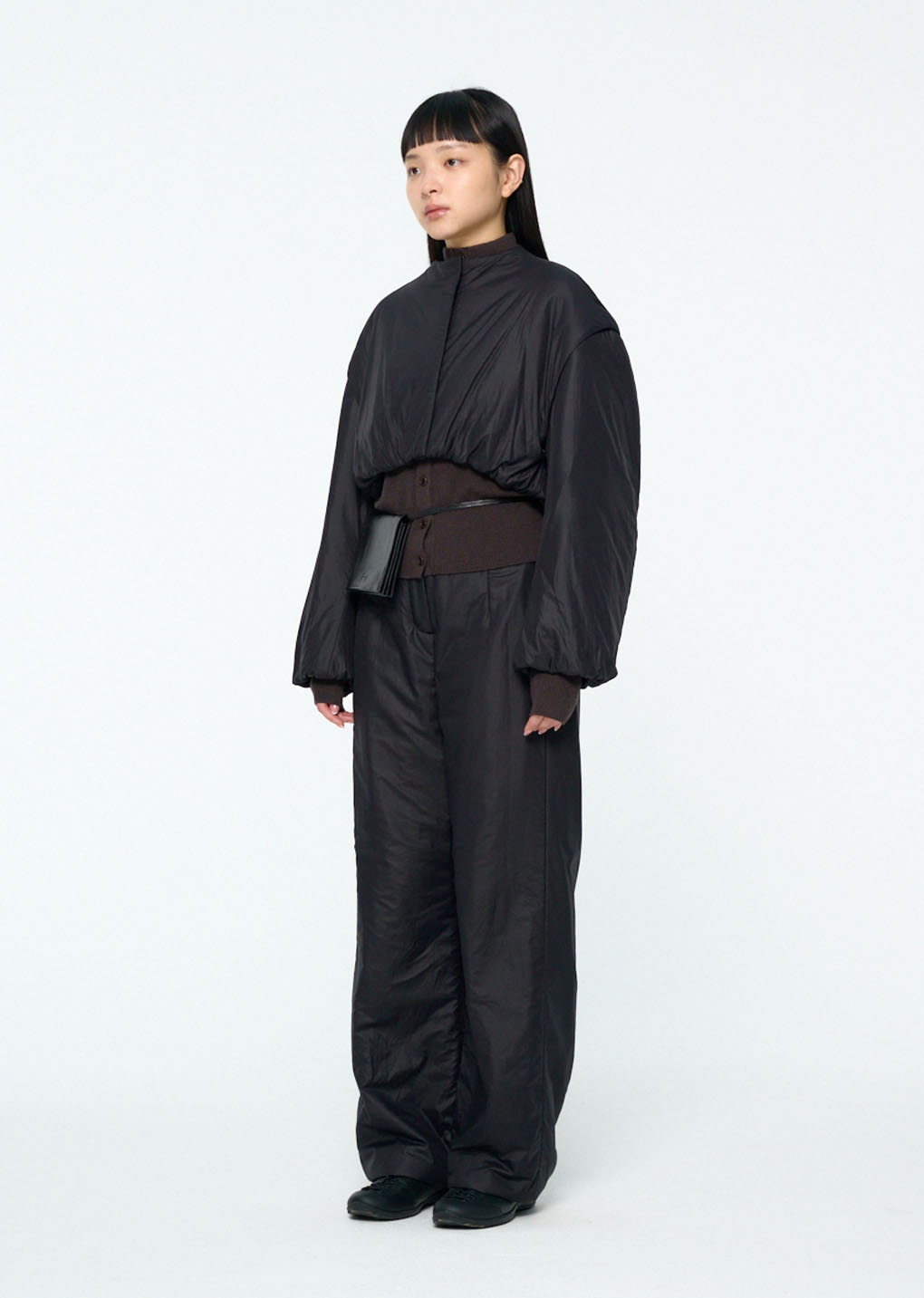 padded nylon crop jumper, black