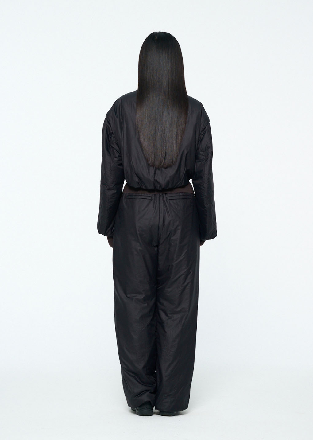 padded nylon crop jumper, black