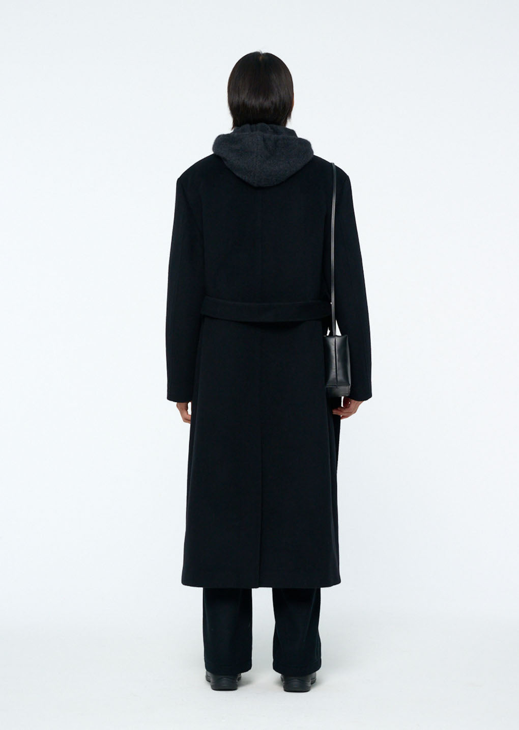 mens single breasted long coat, black
