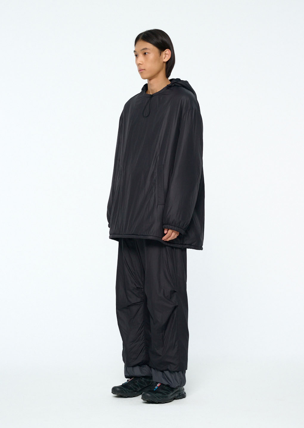 nylon reversible padded poncho, black