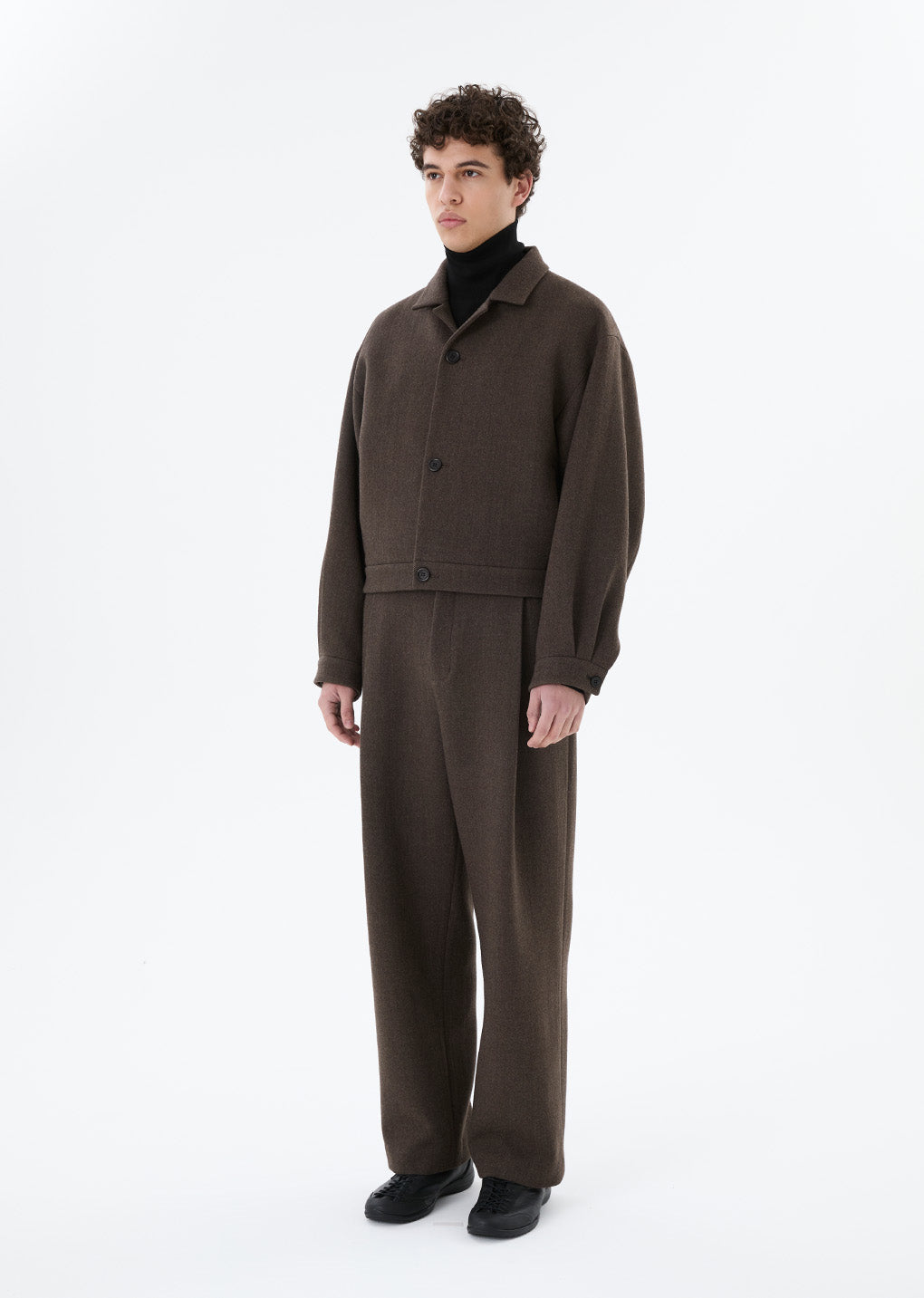 wool crop jacket, brown