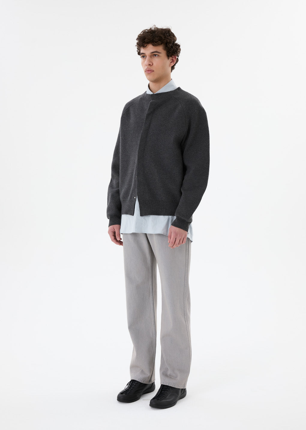 rounded sleeve cardigan, charcoal