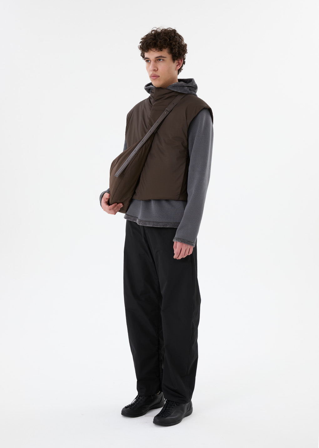 sheer nylon padded vest, brown