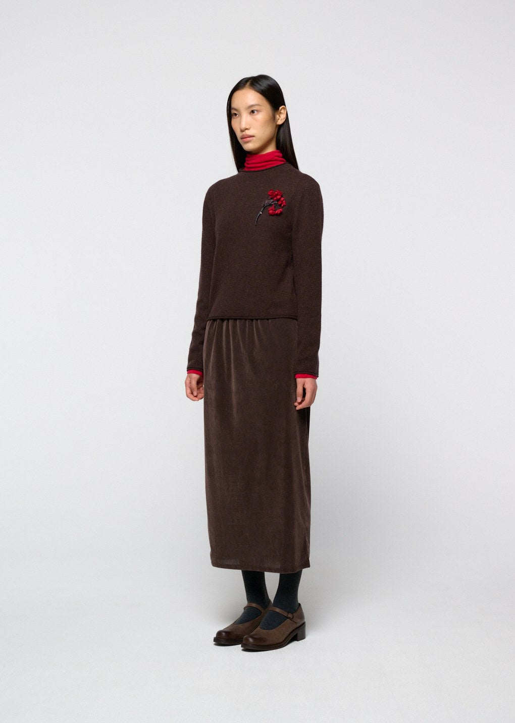cashmere half neck knit top, brown