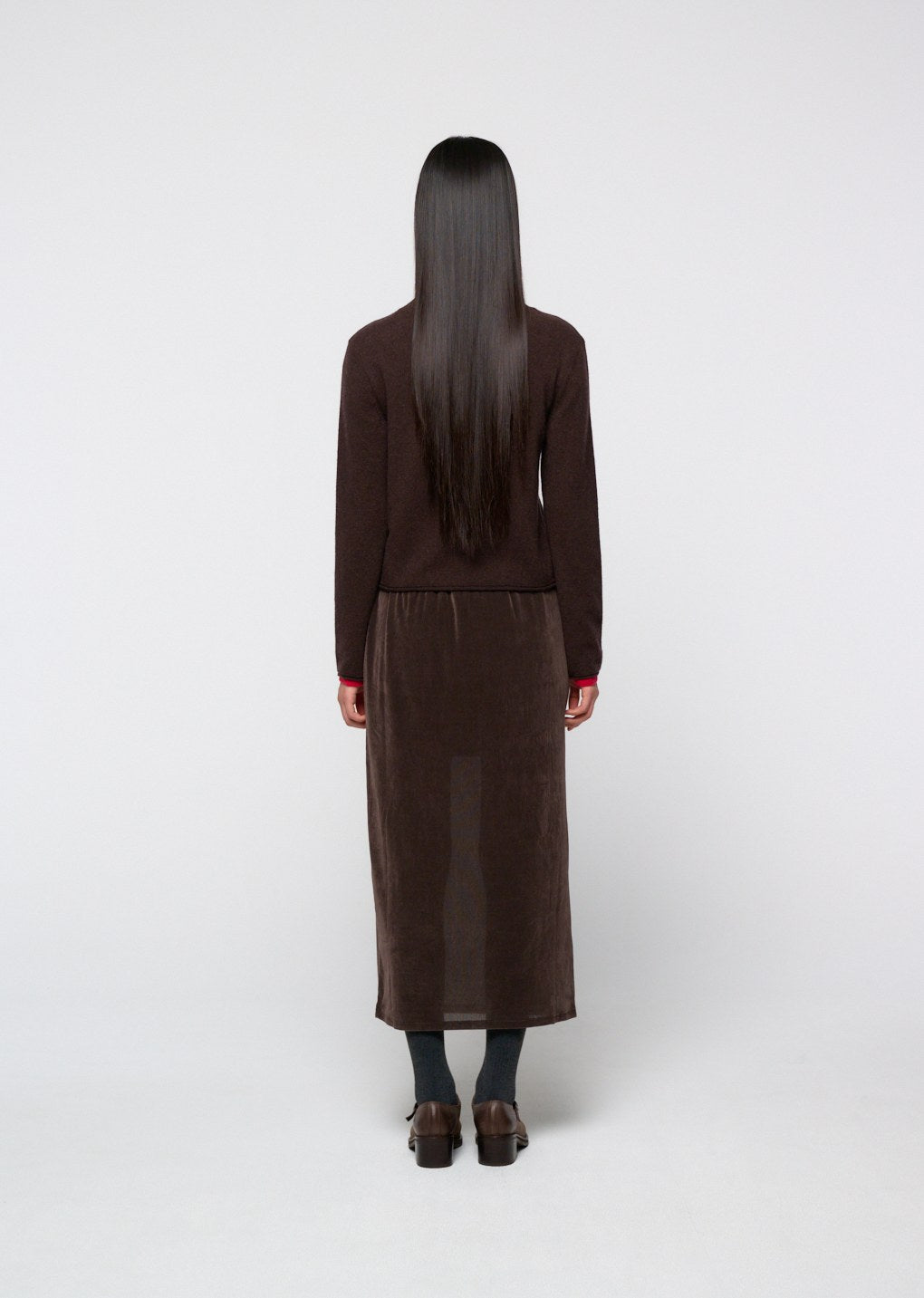 cashmere half neck knit top, brown